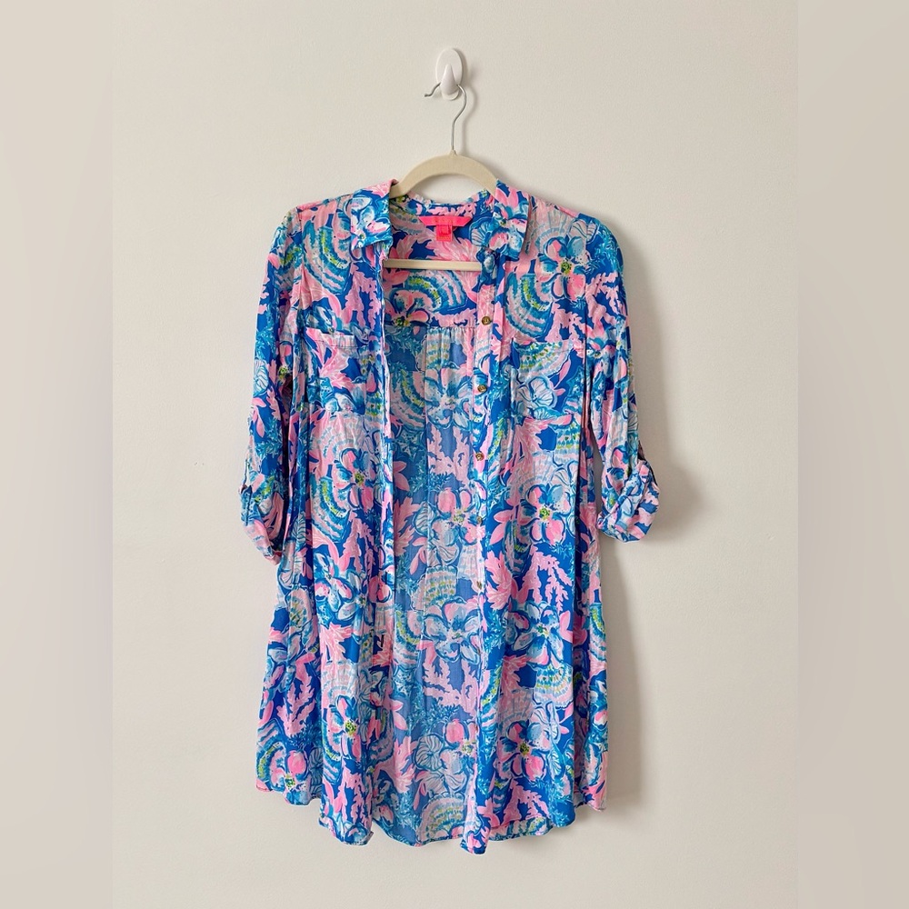 Lilly Pulitzer Pink and Blue Floral Swim Coverup